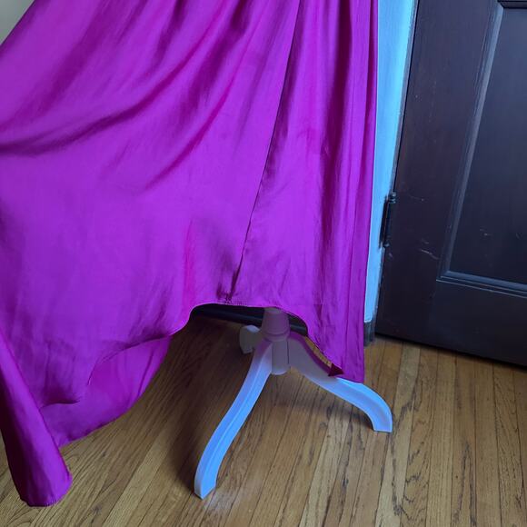 RAMY BROOK | Audrey High Neck Smocked Waist Midi Dress Magenta Pink | Size Large - Picture 7 of 8